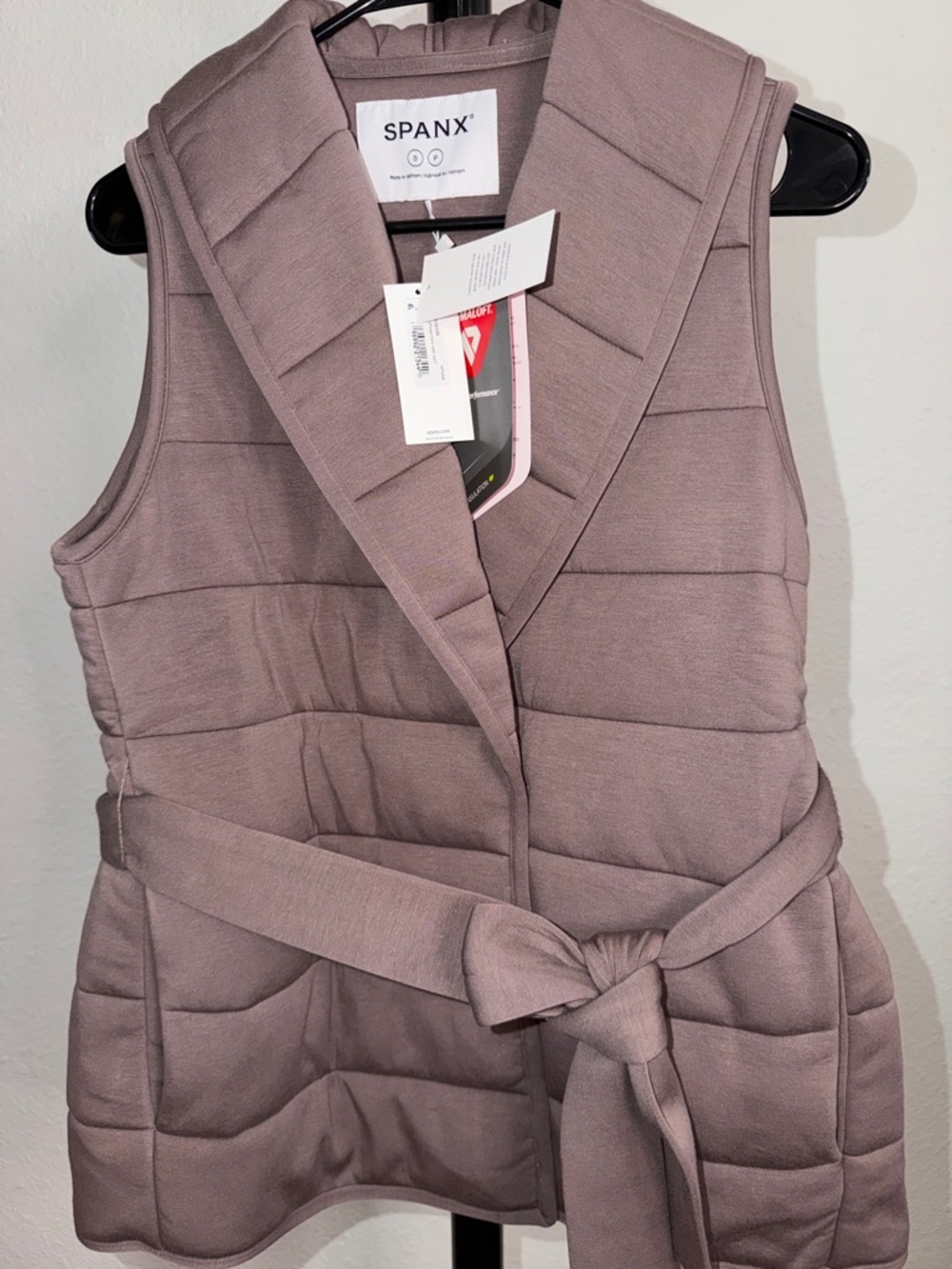 SPANX Quilted Shawl-Collar Belted Vest in Taupe Mauve - Picture 6 of 8